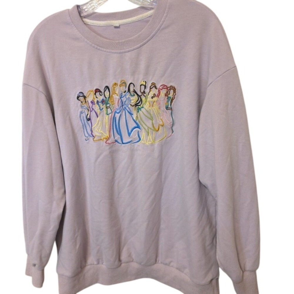Disney Princess Embroidered Crewneck Sweatshirt Light Purple Lavender Small